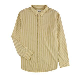 American Eagle Mens Striped Button Up Shirt, Yellow, 2XL Neck, DM